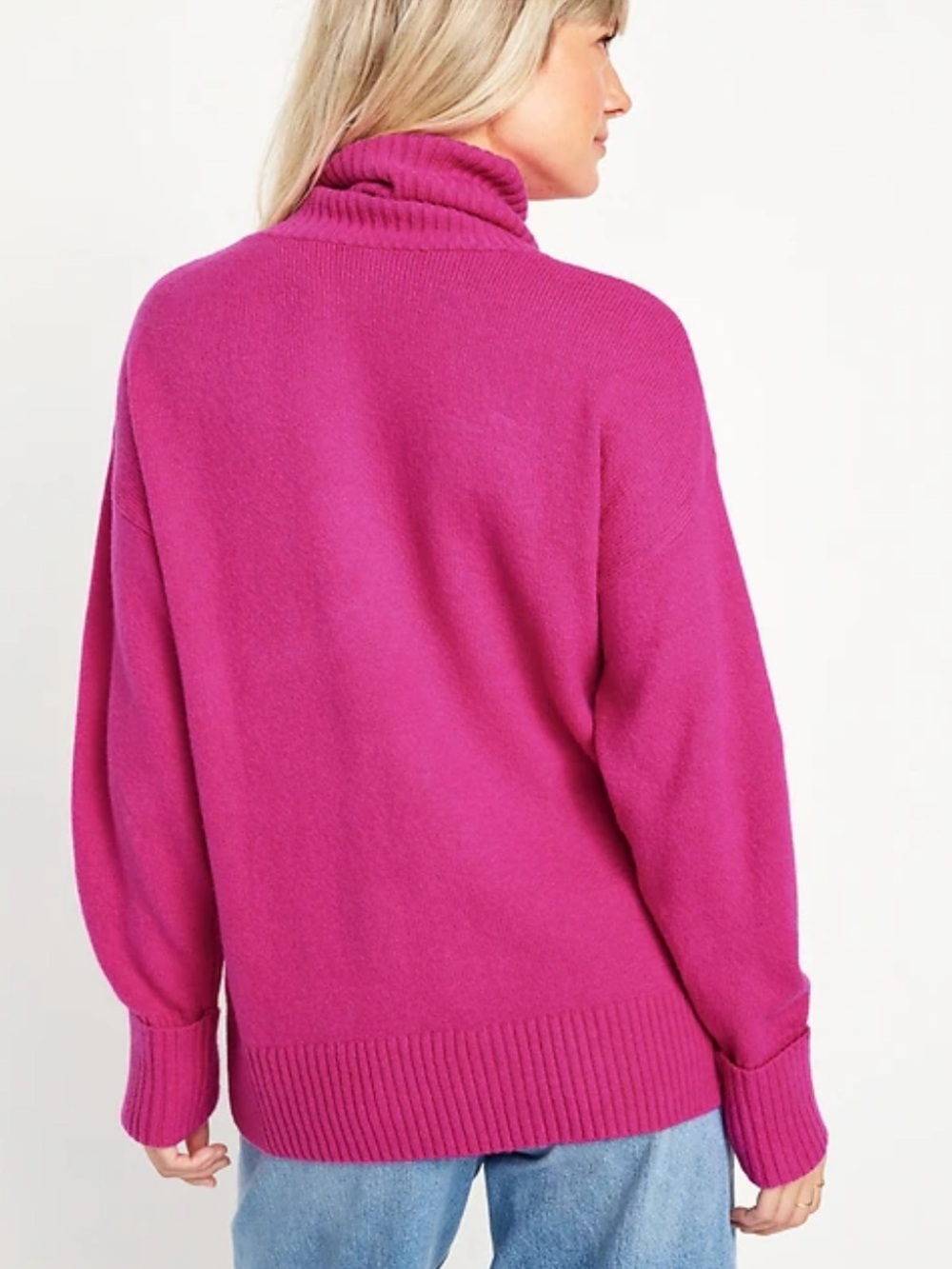 Old Navy Cozy Hot Pink Turtleneck Sweater Oversized Tunic Size Large Petite - Picture 2 of 12